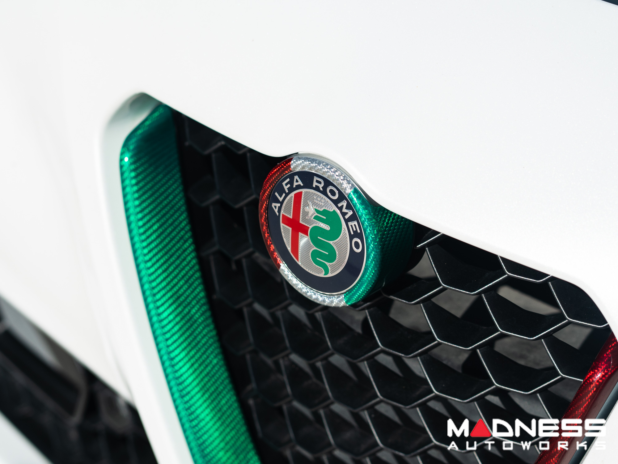 Alfa Romeo Giulia Front Emblem Frame Cover - Carbon Fiber - Italian Theme - Feroce Carbon